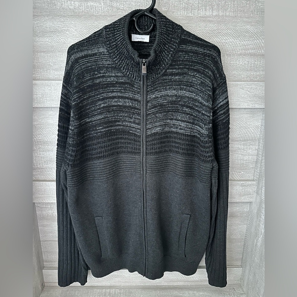 Men’s Calvin Klein Full Zip Black/Gray Pocket Sweater - XL